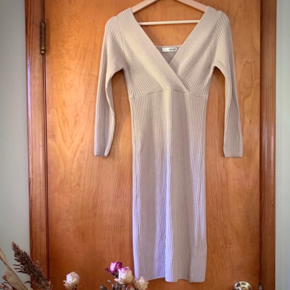 Royal Party Sexy Body-Con Taupe Sweater Midi Dress